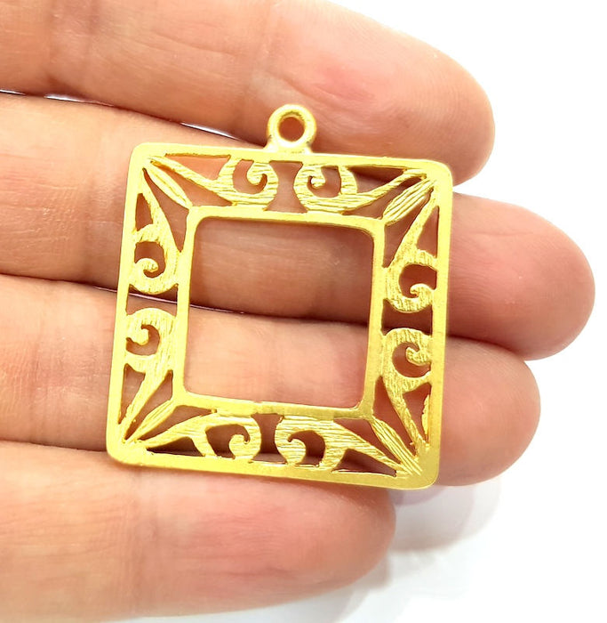 2 Square Frame Pendant Gold Pendant Gold Plated Metal (40x34mm)  G11329