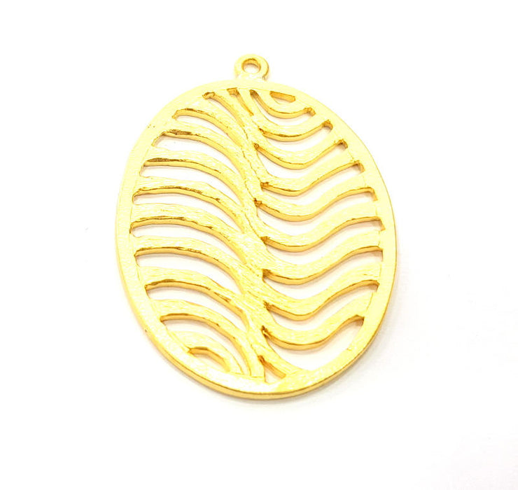 Oval Wavy Pendant Gold Pendant Gold Plated Metal (53x37mm)  G11333