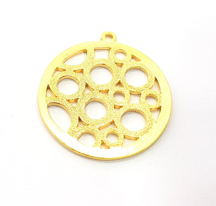 2 Gold Circles Charms Gold Plated Metal (35mm)  G11335