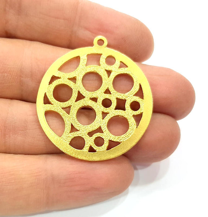 2 Gold Circles Charms Gold Plated Metal (35mm)  G11335