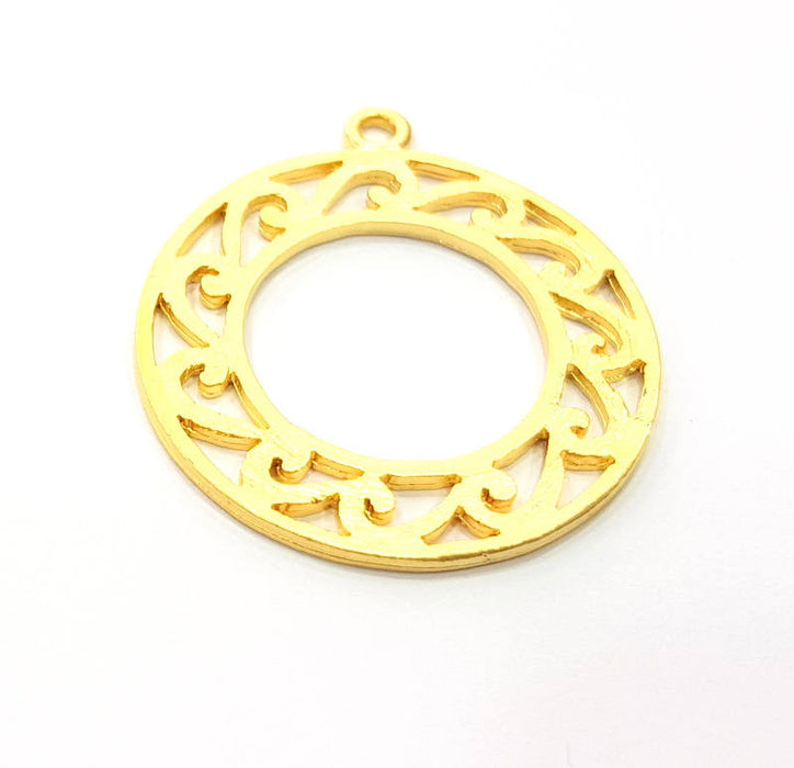 2 Circle Frame Charm Gold Charms Gold Plated Metal (35mm)  G11345