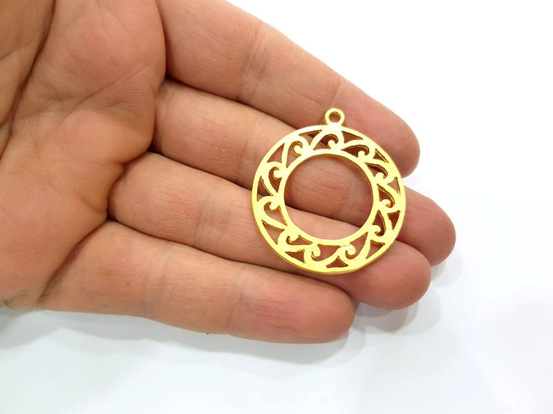 2 Circle Frame Charm Gold Charms Gold Plated Metal (35mm)  G11345