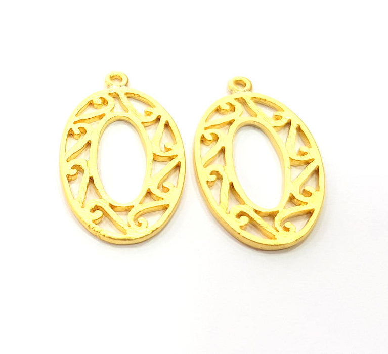 2 Oval Frame Charm Gold Charms Gold Plated Metal (32x19mm)  G11349