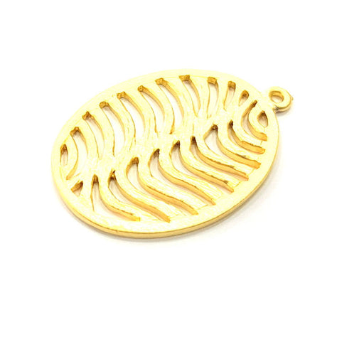 2 Oval Wavy Charm Gold Charms Gold Plated Metal (38x25mm)  G11350