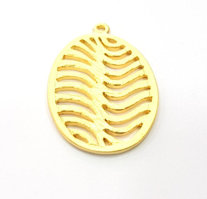 2 Oval Wavy Charm Gold Charms Gold Plated Metal (38x25mm)  G11350