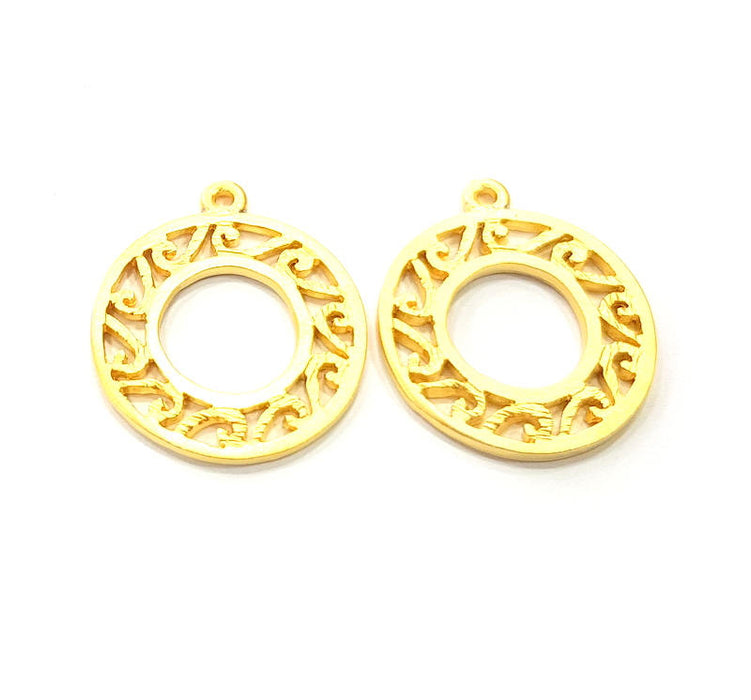 2 Circle Frame Charm Gold Charms Gold Plated Metal (22mm)  G11354