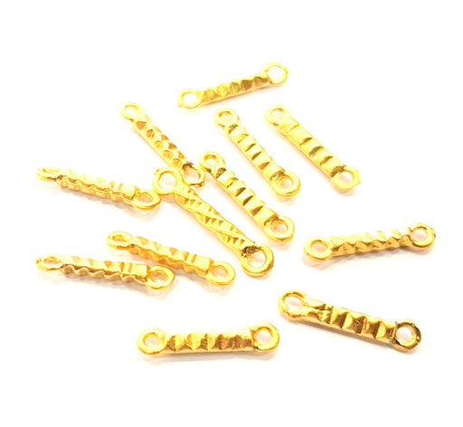 20 Ringed Rod Connector Twisted Connector Gold Plated Metal (16x3mm)  G11361