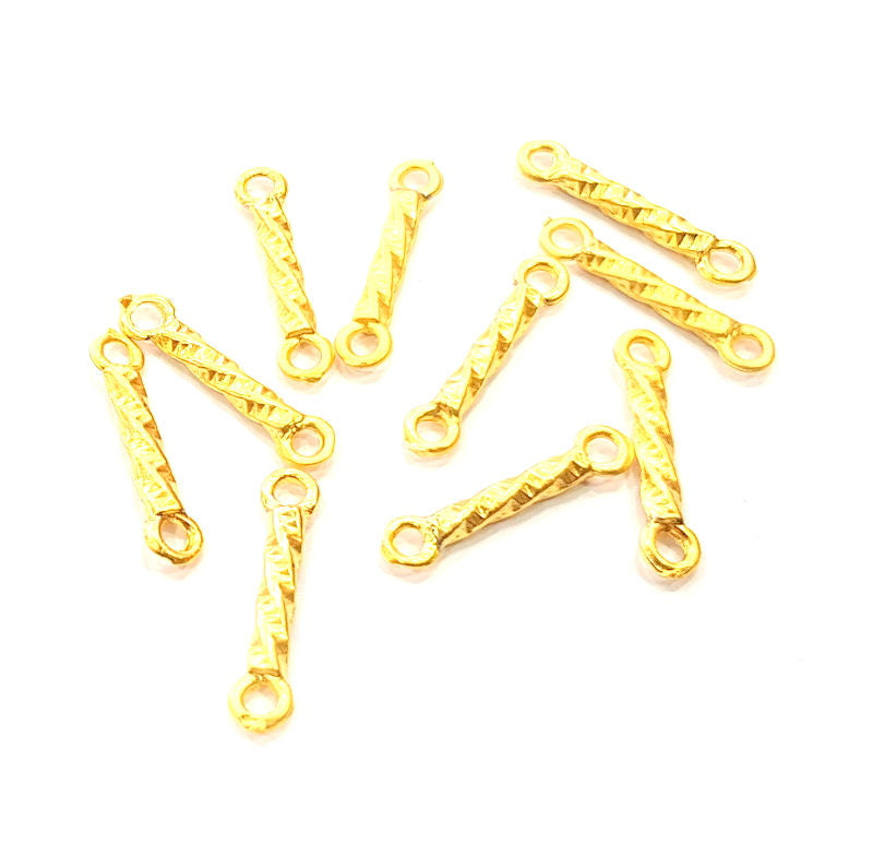 20 Ringed Rod Connector Twisted Connector Gold Plated Metal (20x3mm)  G11366