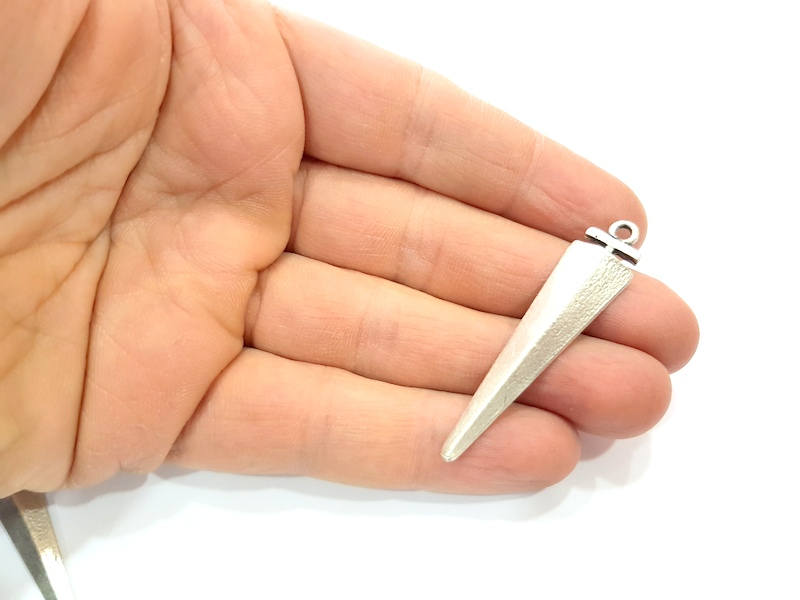 4 Triangle Spike Charm Silver Charms Antique Silver Plated Metal (52x12mm) G11369