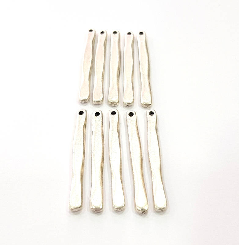 6 Spike Charm Silver Charms Antique Silver Plated Metal (37x4mm) G11370