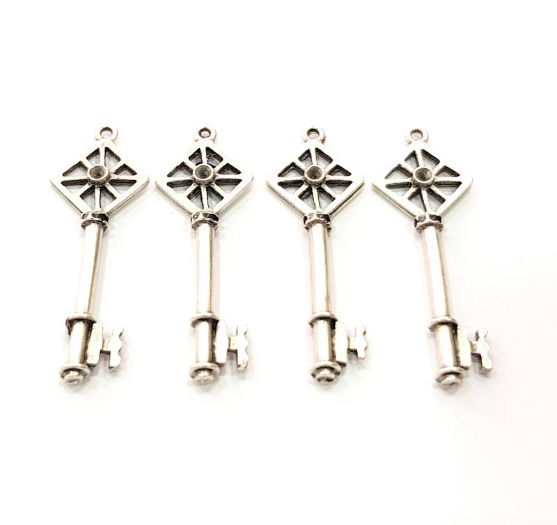 10 Key Charm Silver Charms Antique Silver Plated Metal (40x13mm) G11374
