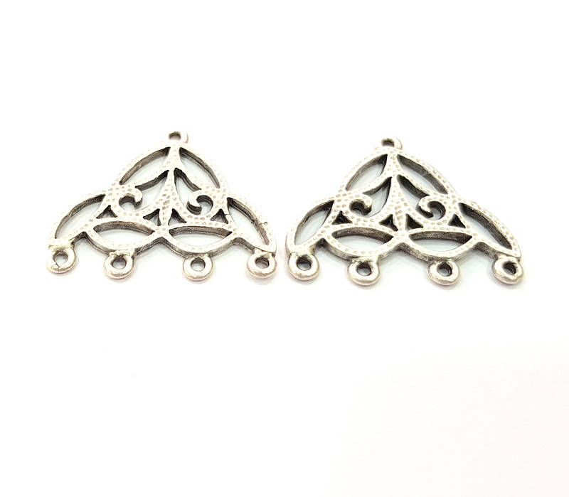 4 Silver Connector Charms Antique Silver Plated Metal (31x28mm) G11379