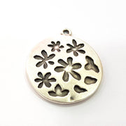 2 Flower Charm Silver Charms Antique Silver Plated Metal (27mm) G11381