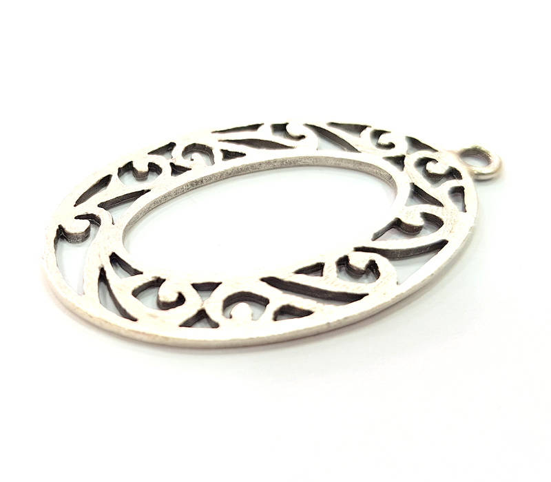 2 Oval Frame Charm Silver Charms Antique Silver Plated Metal (48x29mm) G11383