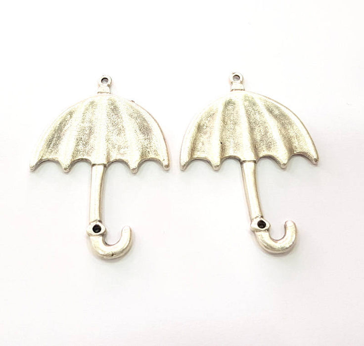 2 Umbrella Charm Silver Charms Antique Silver Plated Metal (44x30mm) G11386