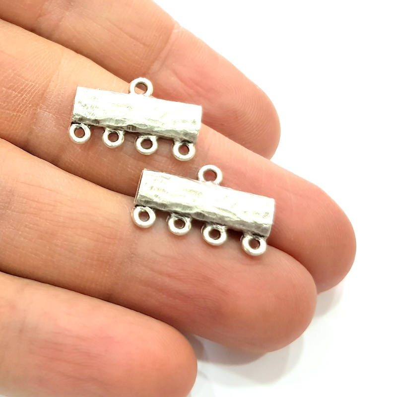 8 Silver End Bar Connector Antique Silver Plated Metal (20x13mm) G14921