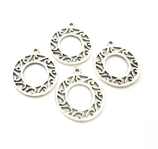 4 Round Frame Charm Silver Charms Antique Silver Plated Metal (22mm) G11395