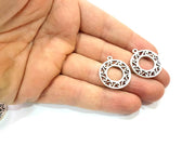 4 Round Frame Charm Silver Charms Antique Silver Plated Metal (22mm) G11395