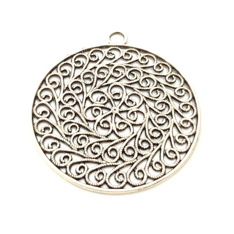 2 Silver Pendant Antique Silver Plated Metal (50mm) G11399