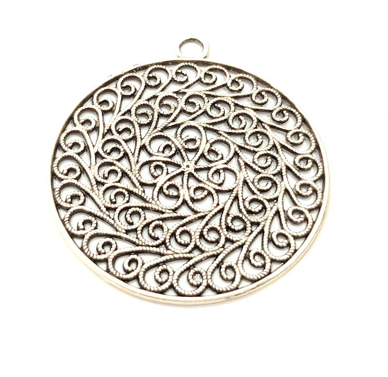 2 Silver Pendant Antique Silver Plated Metal (50mm) G11399