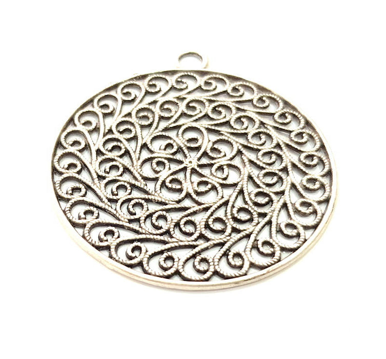 2 Silver Pendant Antique Silver Plated Metal (50mm) G11399