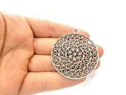 2 Silver Pendant Antique Silver Plated Metal (50mm) G11399