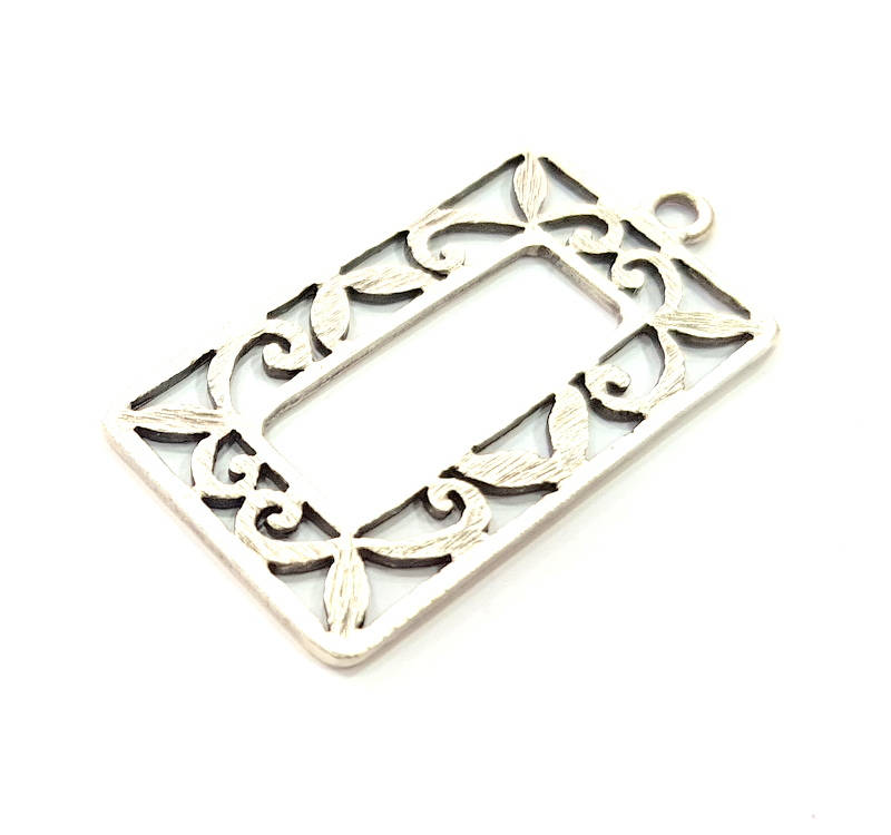 2 Rectangle Frame Charm Silver Charms Antique Silver Plated Metal (46x24mm) G11400