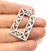2 Rectangle Frame Charm Silver Charms Antique Silver Plated Metal (46x24mm) G11400