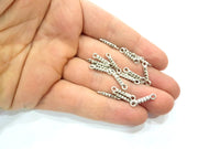 30 Ringed Rod Connector Twisted Connector Antique Silver Plated Metal (16x3mm) G11406