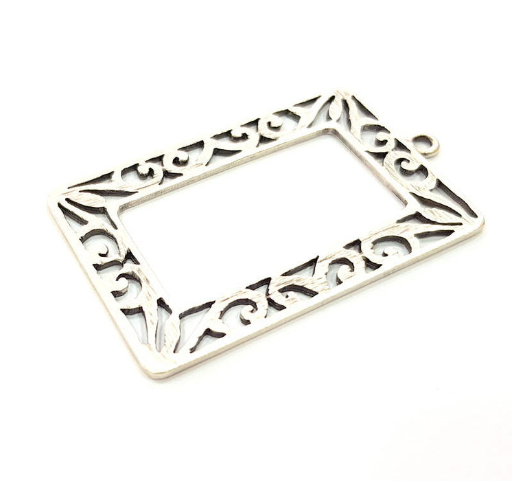 Rectangle Frame Pendant Silver Pendant Antique Silver Plated Metal (60x36mm) G11408