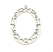 2 Oval Charms Silver Charms Antique Silver Plated Metal (61x40mm) G11411