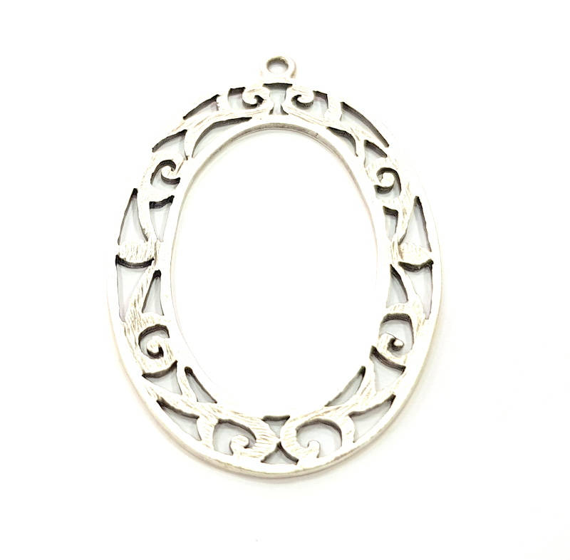 2 Oval Charms Silver Charms Antique Silver Plated Metal (61x40mm) G11411