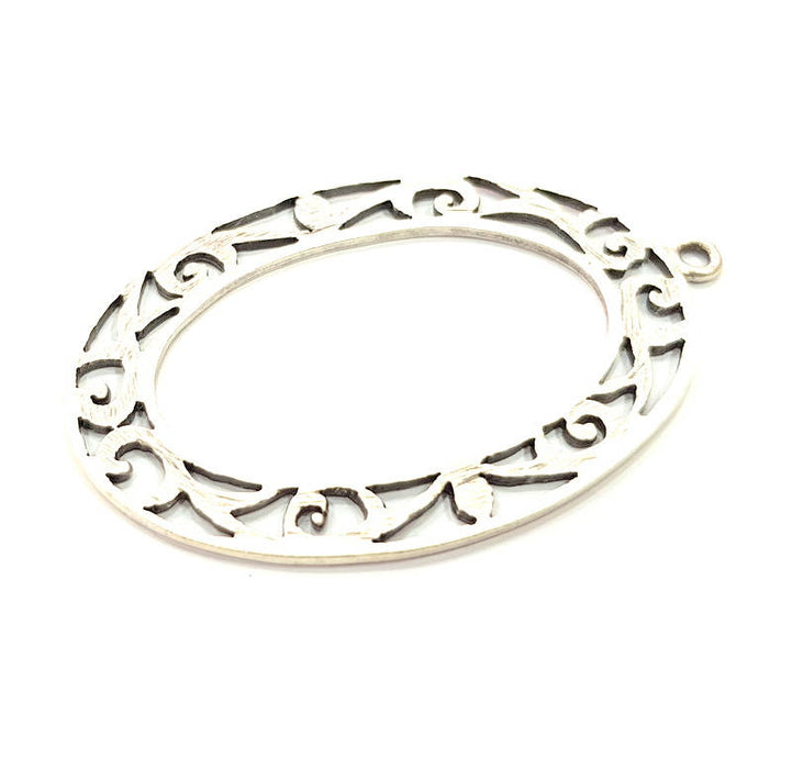 2 Oval Charms Silver Charms Antique Silver Plated Metal (61x40mm) G11411