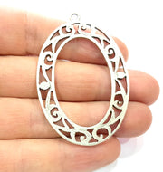 2 Oval Charms Silver Charms Antique Silver Plated Metal (61x40mm) G11411