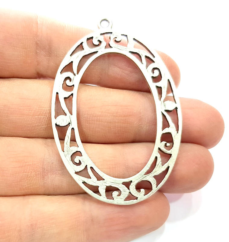 2 Oval Charms Silver Charms Antique Silver Plated Metal (61x40mm) G11411
