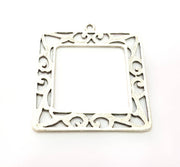 Square Frame Pendant Silver Pendant Antique Silver Plated Metal (46mm) G11412