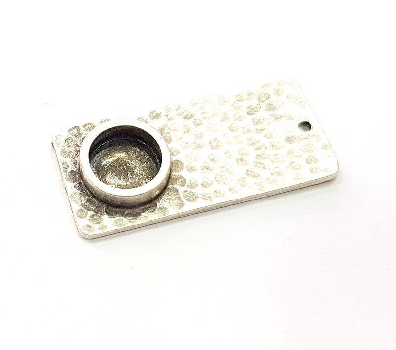 Hammered Pendant Bases Blank Charms Silver Pendant Antique Silver Plated Metal (40x18mm) G12664