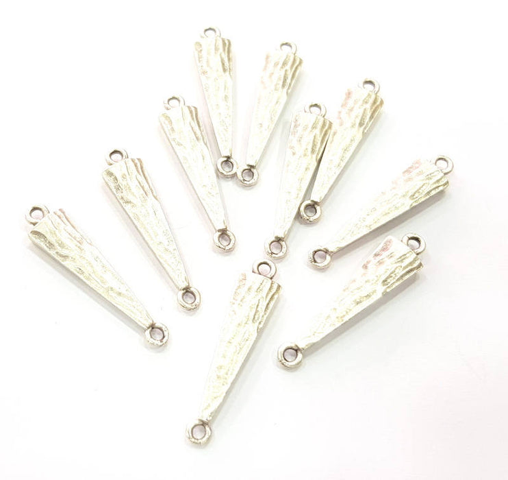 10 Silver Charms Antique Silver Plated Metal (30x6mm) G11421