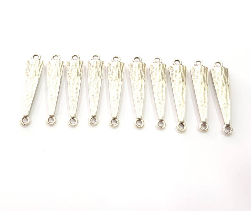 10 Silver Charms Antique Silver Plated Metal (30x6mm) G11421