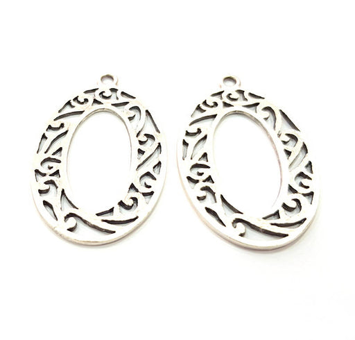2 Oval Frame Charm Silver Charms Antique Silver Plated Metal (49x29mm) G11423