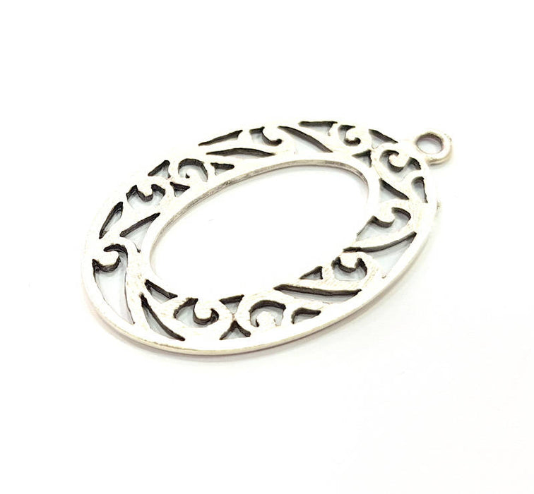 2 Oval Frame Charm Silver Charms Antique Silver Plated Metal (49x29mm) G11423