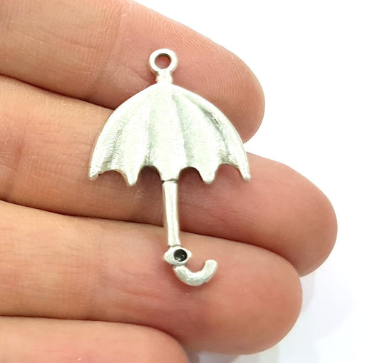 4 Umbrella Charm Silver Charms Antique Silver Plated Metal (35x22mm) G11426