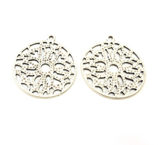 2 Silver Charms Antique Silver Plated Metal (38mm) G11428