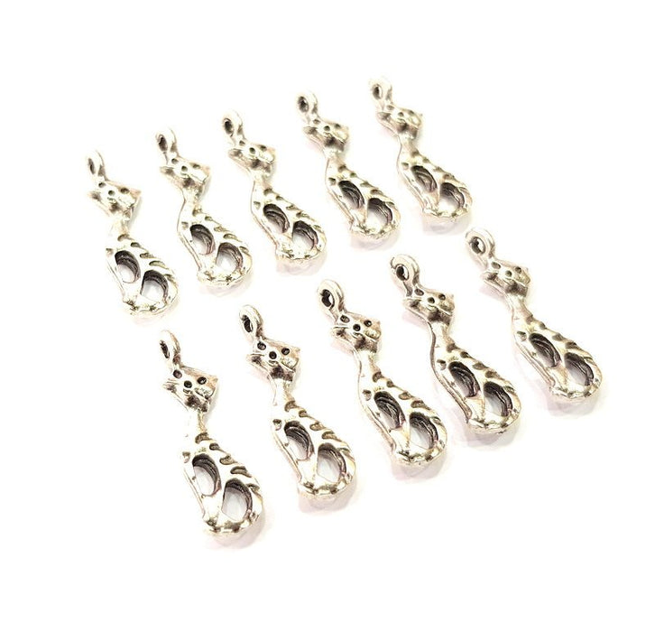 20 Cat Charm Antique Silver Findings  (23x7mm) G14395