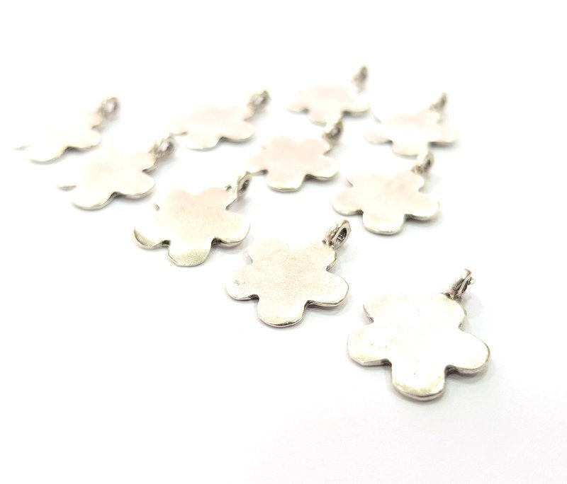 10 Flower Charm Silver Charms Antique Silver Plated Metal (18x13mm) G12305