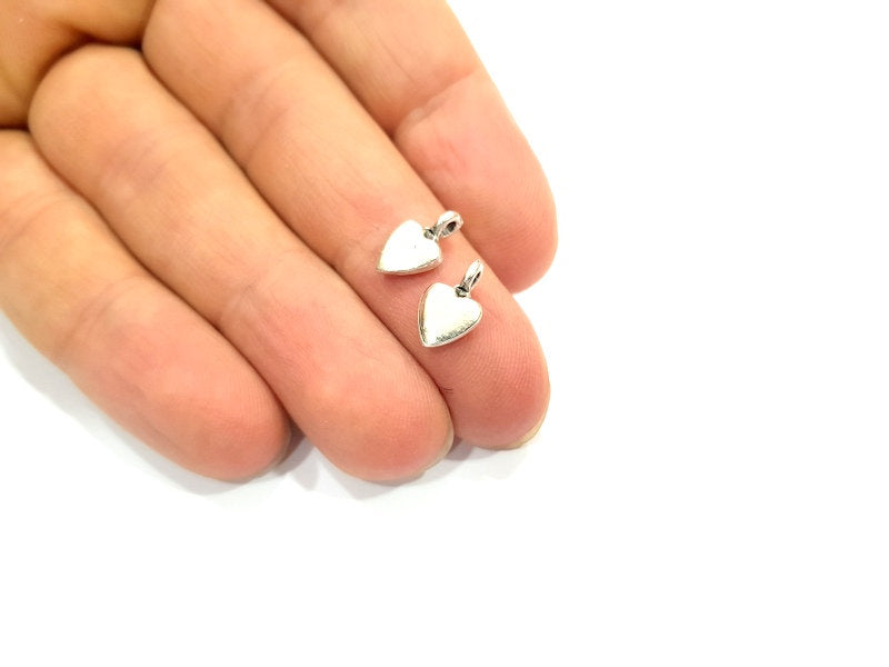 20 Heart Charm Silver Charms Antique Silver Plated Metal (12x7mm) G16296