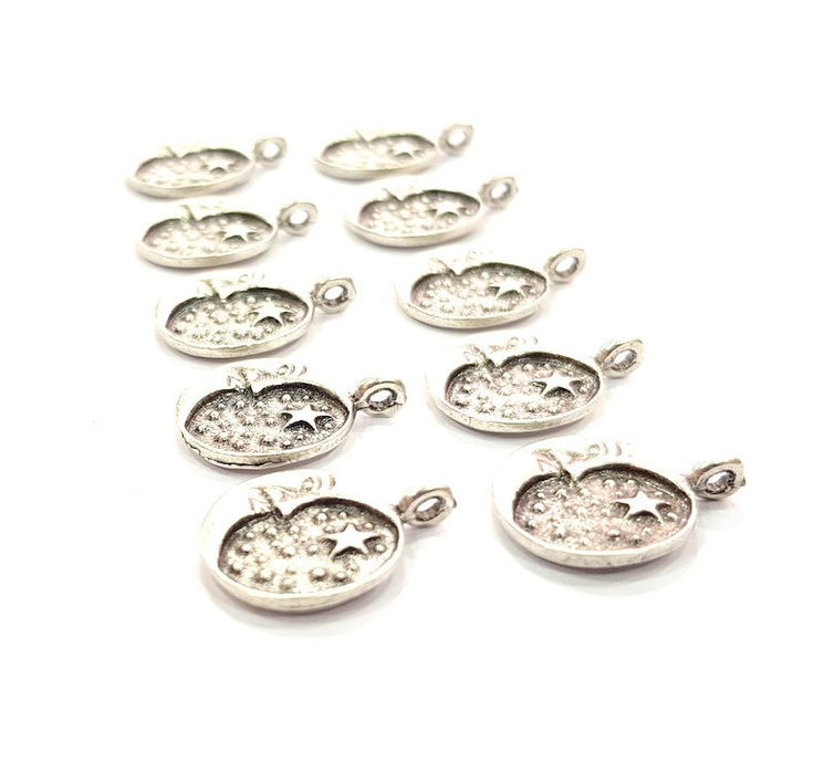 10 Moon Charm Silver Charms Antique Silver Plated Metal (13mm) G12307