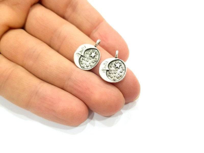 20 Moon Charm Silver Charms Antique Silver Plated Metal (13mm) G12307