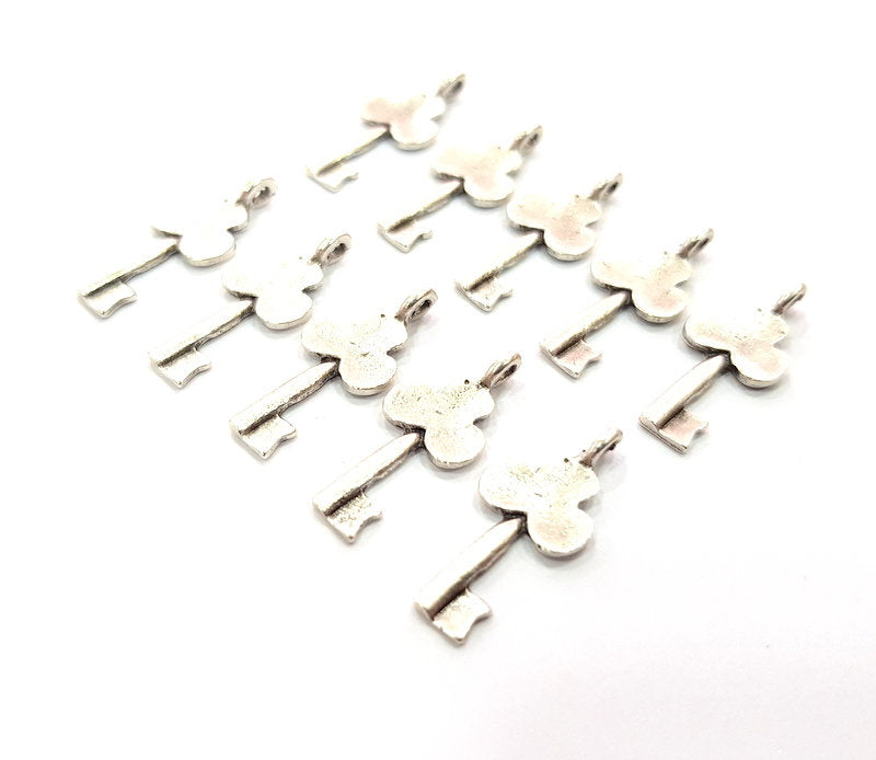 20 Key Charm Antique Silver Plated Metal (22x10mm) G12309