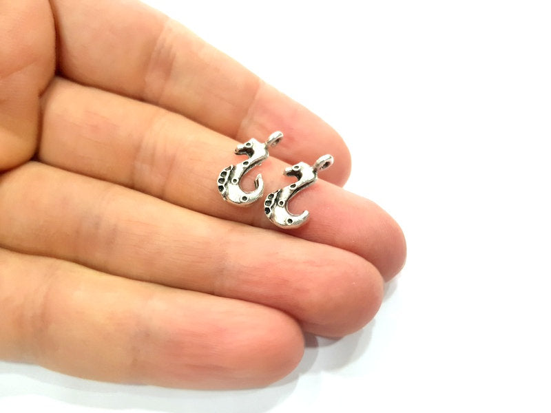 10 Seahorse Charm Silver Charms Antique Silver Plated Metal (17x6mm) G12310